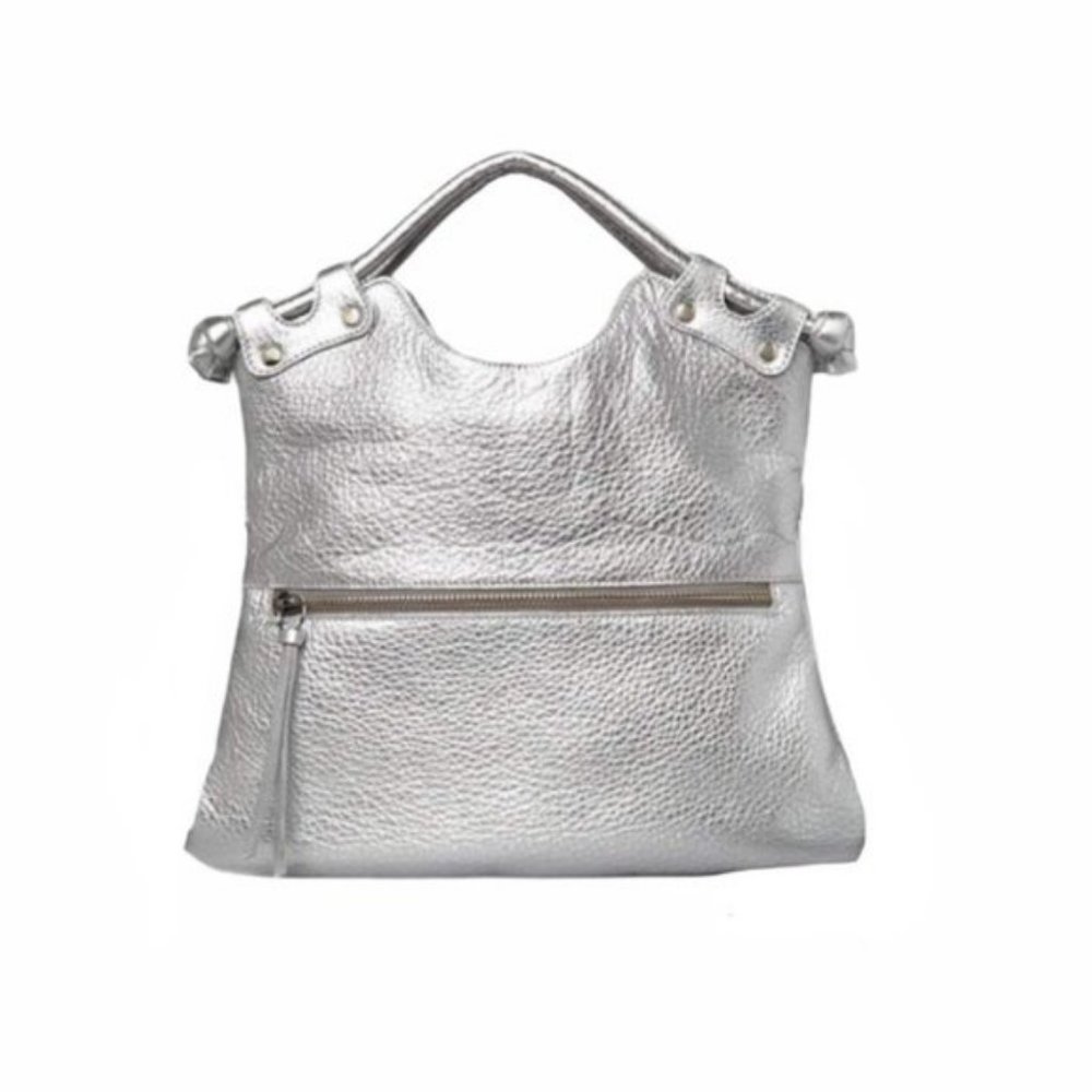 Pietro Allesandro Silver Metallic Leather Tote